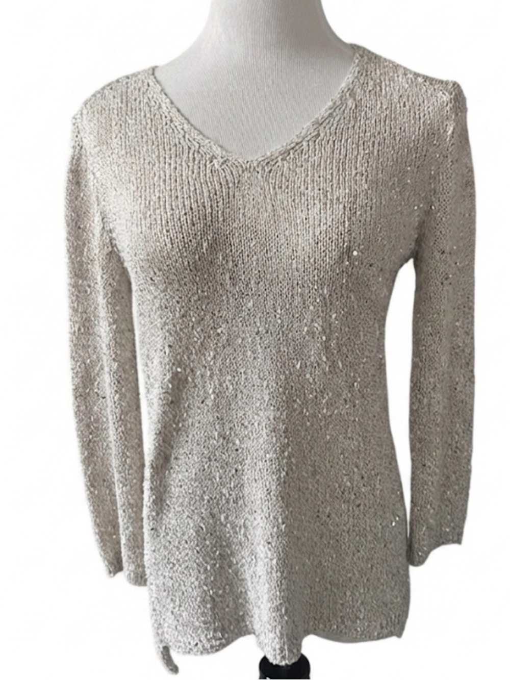 BLUE Saks Fifth Avenue Women’s Sequin Knit Sweater Medium Champagne Sparkle
